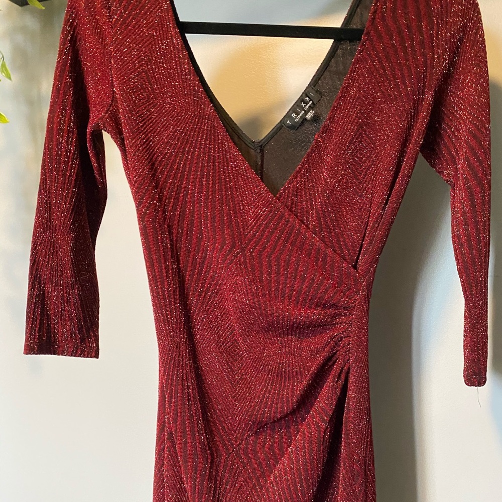 Trixxi Red Glitter Formal Short Wrap Dress